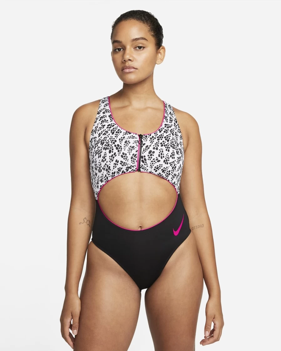 Nike Women's White Cutout One-Piece Swimsuit with Party Dots Design