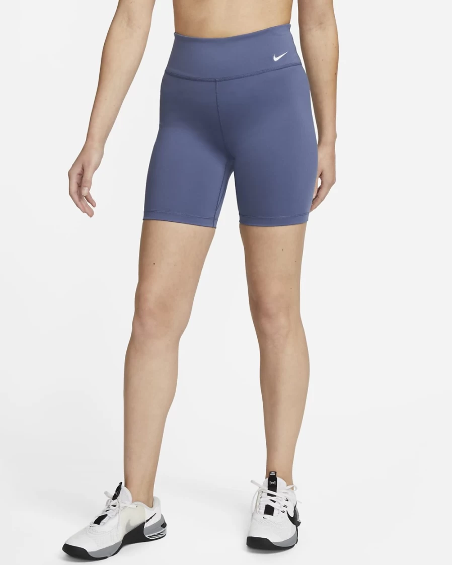 Nike Women's One Mid-Rise 7" Biker Shorts in Diffused Blue & White - High-Waisted Workout Shorts for Running & Training