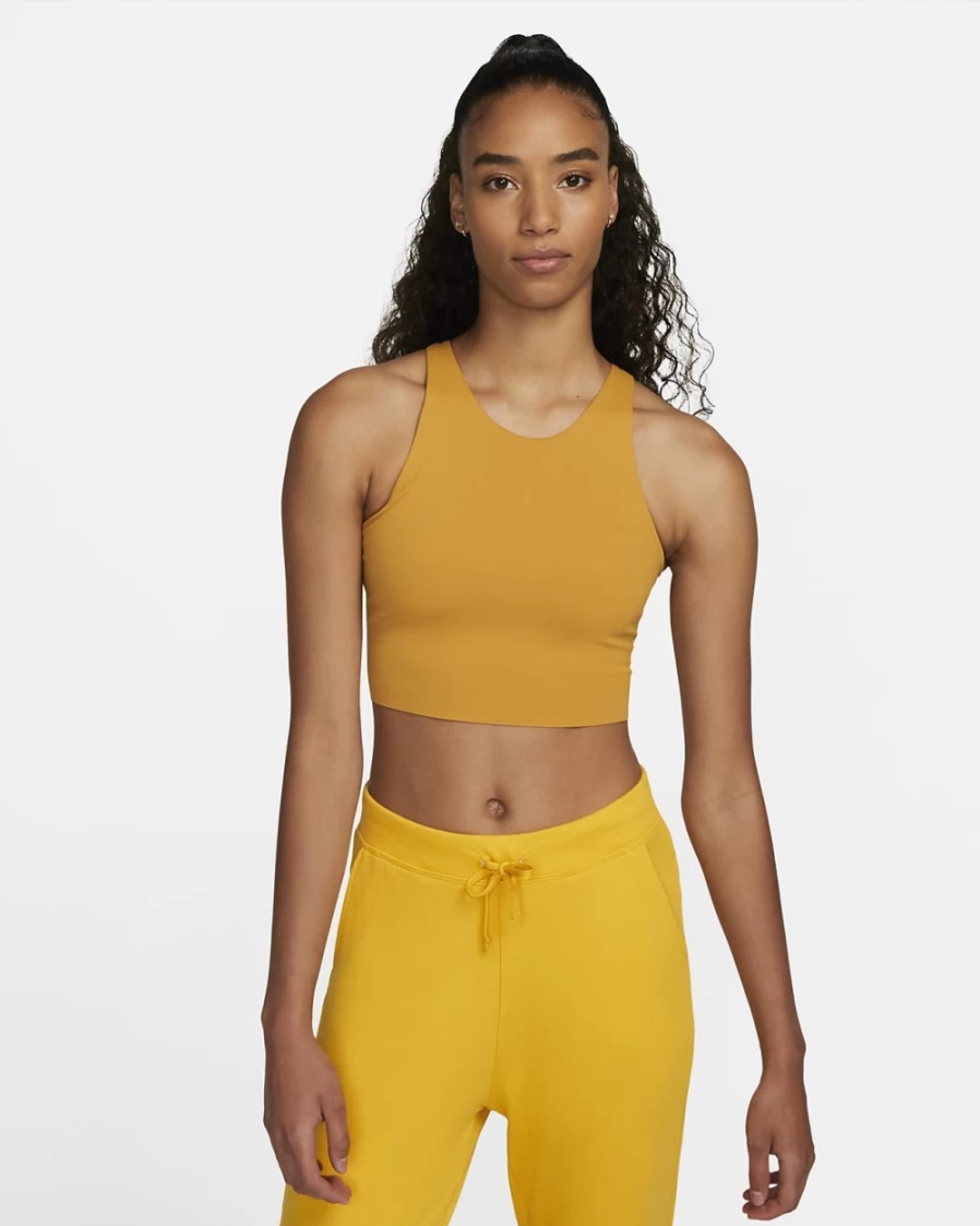 Nike Women's Gold Suede Yoga Dri-FIT Luxe Shelf-Bra Cropped Tank Top