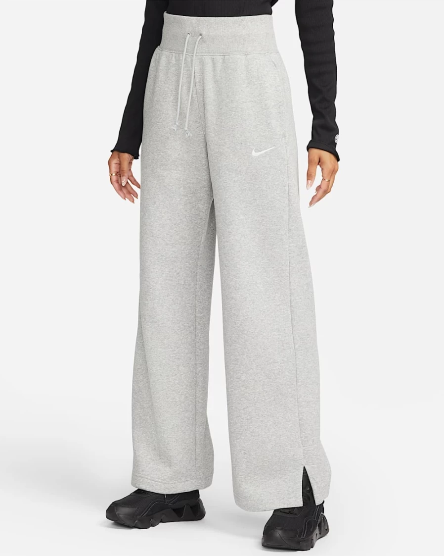 Nike Women's Dark Grey Heather High-Waisted Wide-Leg Fleece Sweatpants - Sportswear Phoenix Collection