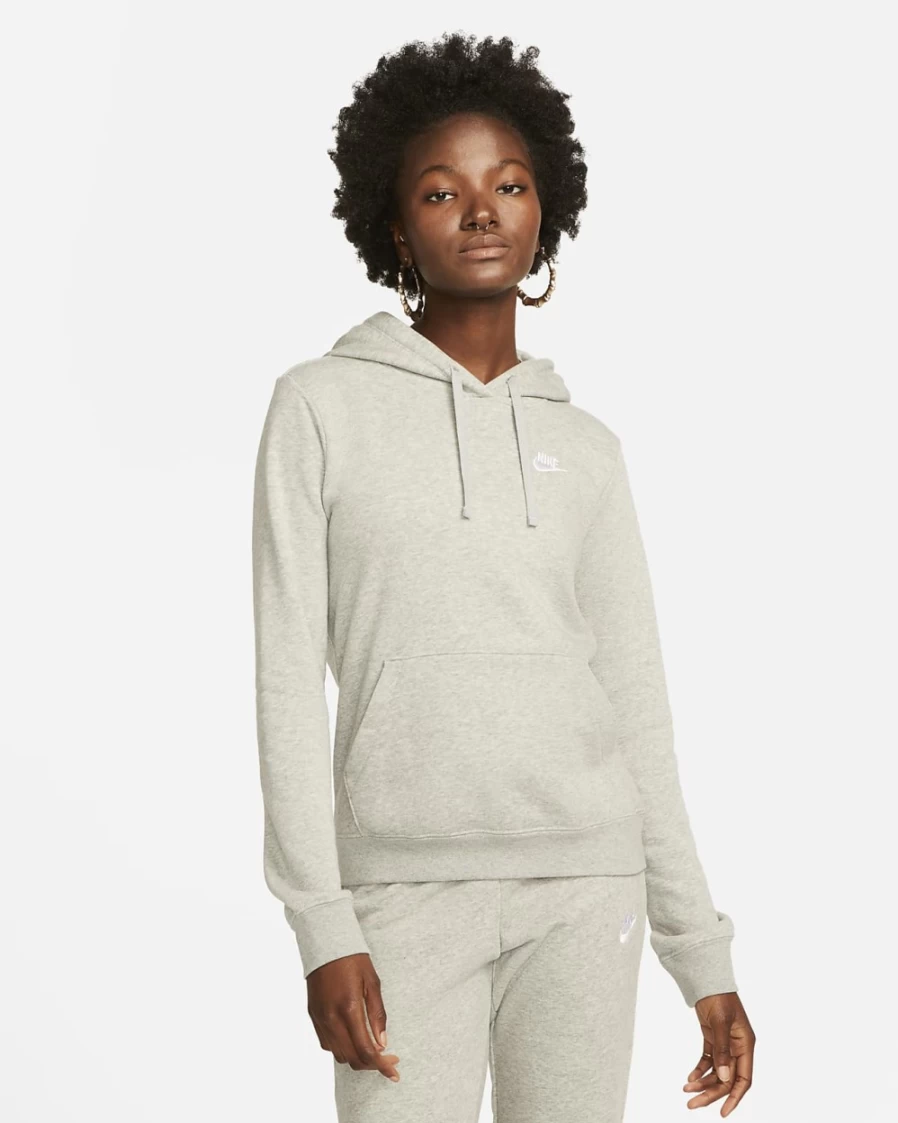Nike Women's Dark Grey Heather/White Club Fleece Pullover Hoodie - Sportswear Comfort & Style