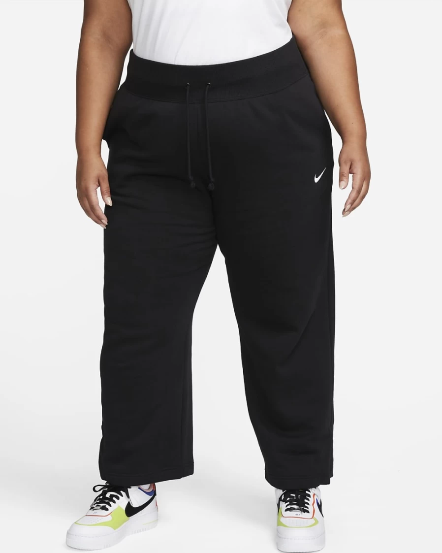 Nike Women's Plus Size High-Waisted Wide-Leg Fleece Sweatpants in Black/Sail - Phoenix Fleece Sportswear