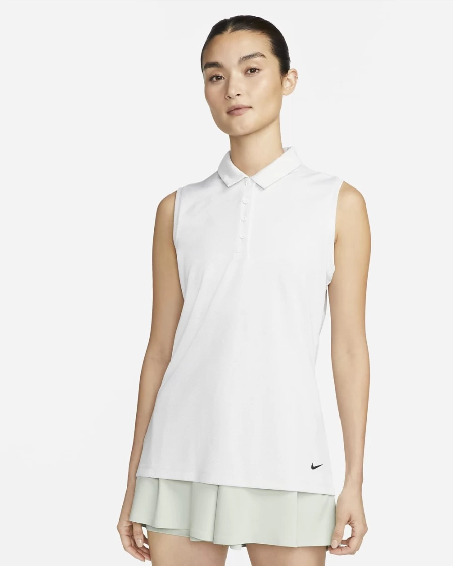 Nike Dri-FIT Victory Women's Sleeveless Golf Polo - White/Photon Dust/Black - Moisture-Wicking Performance Top