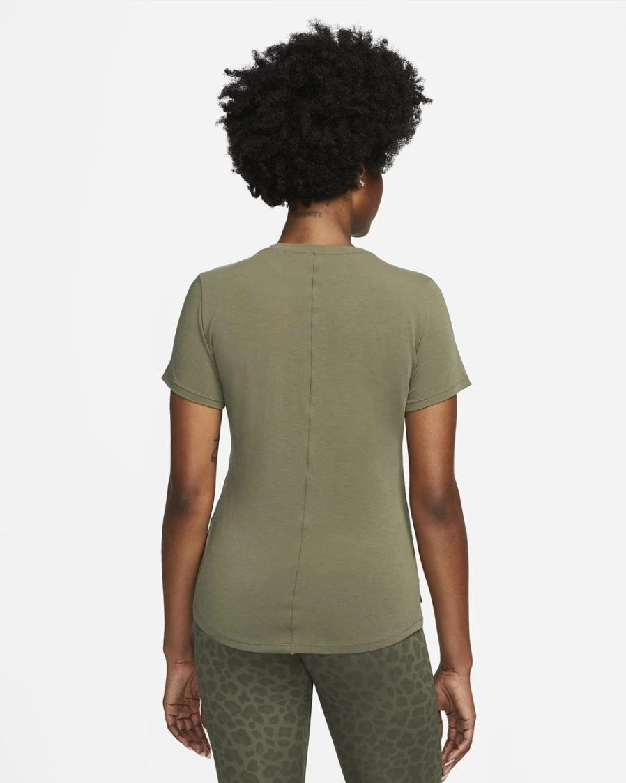 Nike Dri-FIT UV One Luxe Women's Standard Fit Short-Sleeve Top in Medium Olive | Moisture-Wicking & Sun Protection