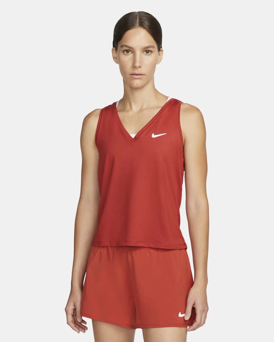 NikeCourt Victory Women's Tennis Tank Top - Cinnabar/White Athletic Performance Shirt