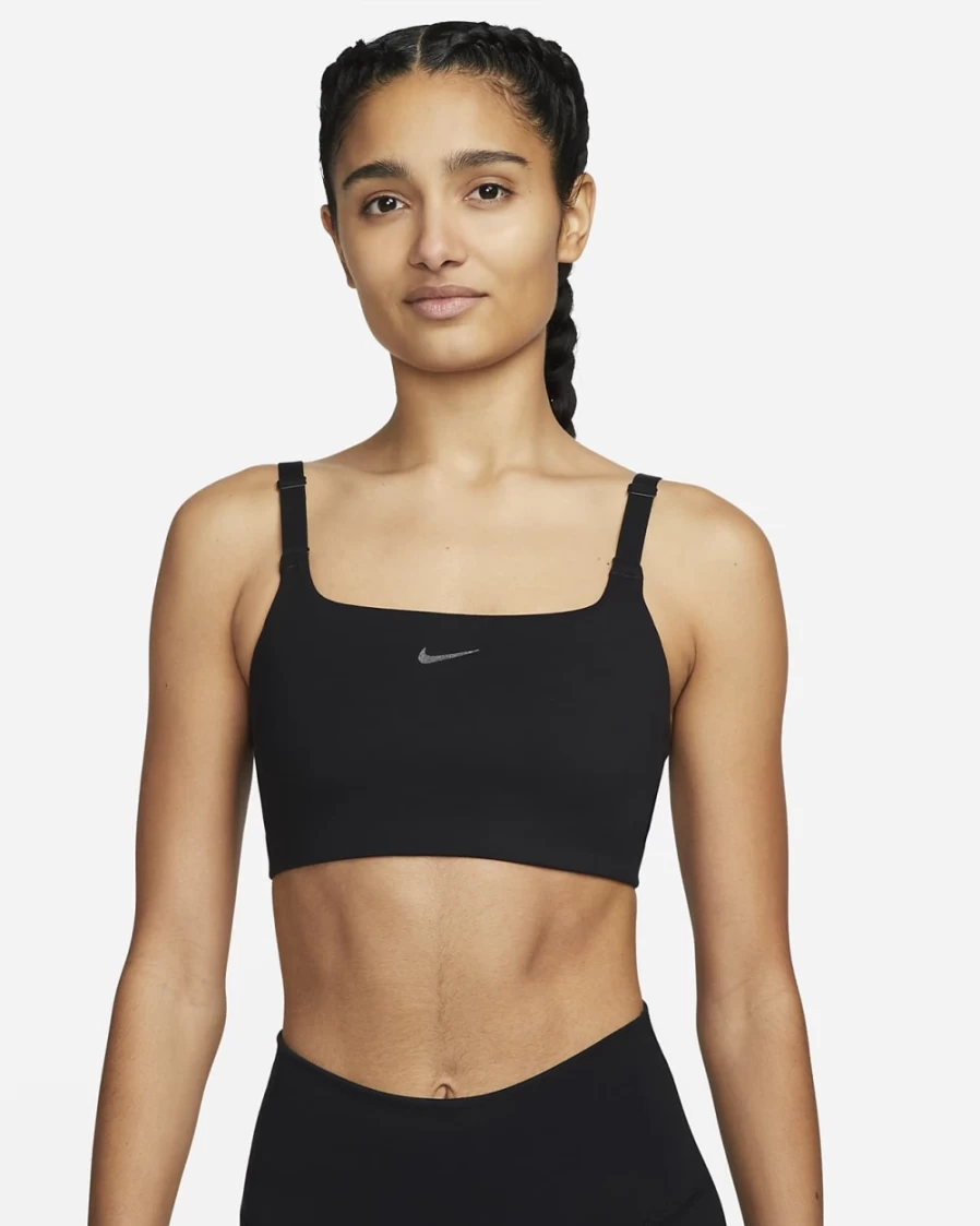 Nike Women's Alate Versa Light-Support Yoga Sports Bra - Black/Iron Grey, Lightly Lined for Comfort