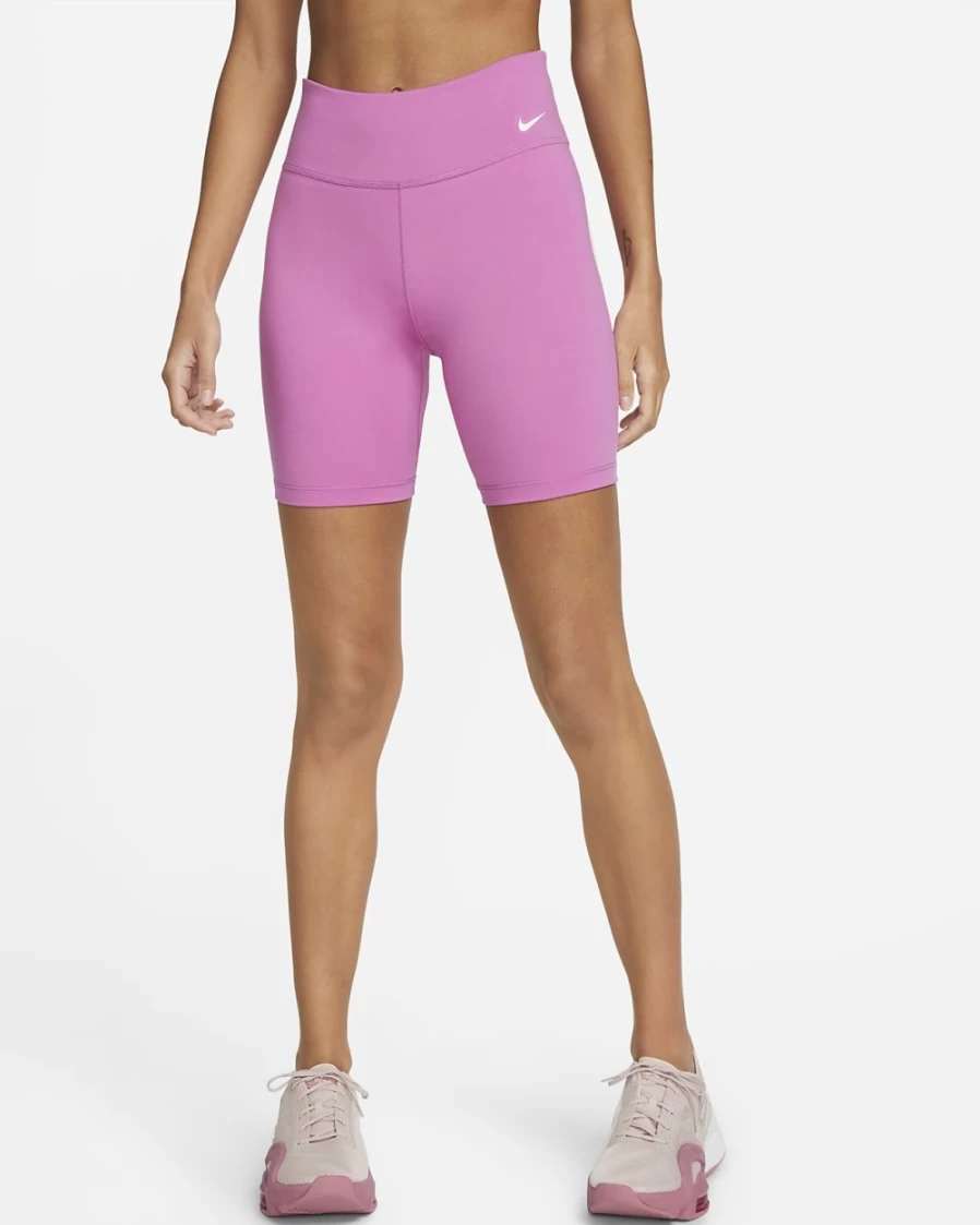 Nike Women's Cosmic Fuchsia/White Mid-Rise 7" Biker Shorts - One Collection