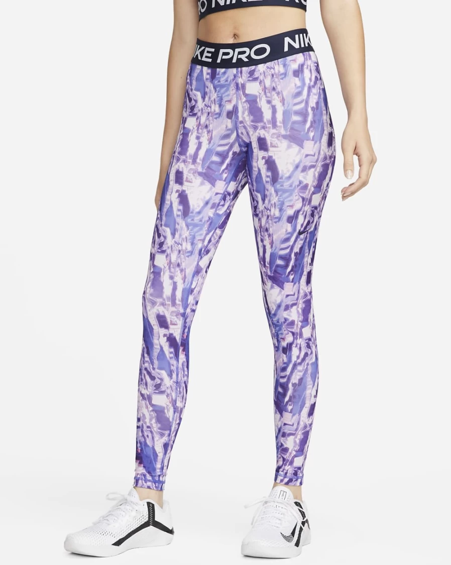 Nike Pro Women's Training Leggings - Mid-Rise Lapis/Obsidian Allover Print Fitness Tights