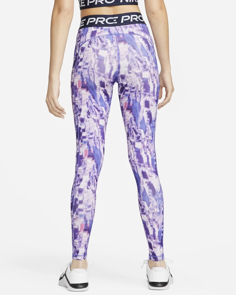 Nike Pro Women's Training Leggings - Mid-Rise Lapis/Obsidian Allover Print Fitness Tights