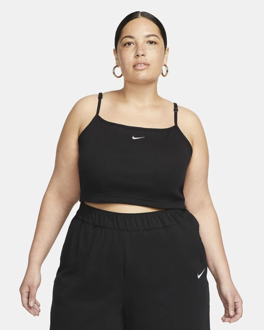 Nike Women's Plus Size Black & White Ribbed Crop Top - Sportswear Essential