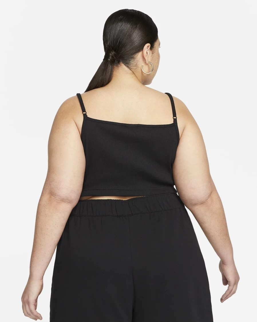 Nike Women's Plus Size Black & White Ribbed Crop Top - Sportswear Essential