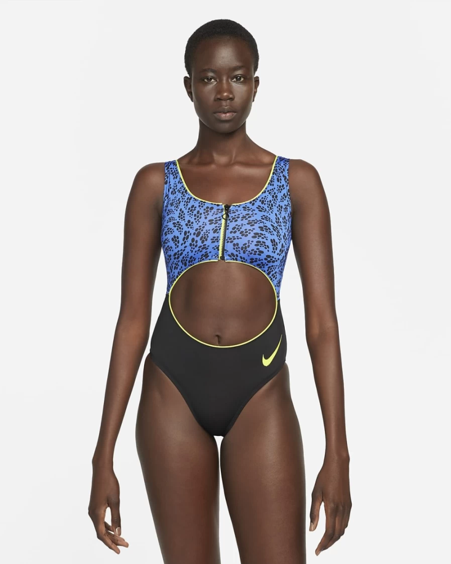 Nike Women's Pacific Blue Cutout One-Piece Swimsuit with Party Dots Design