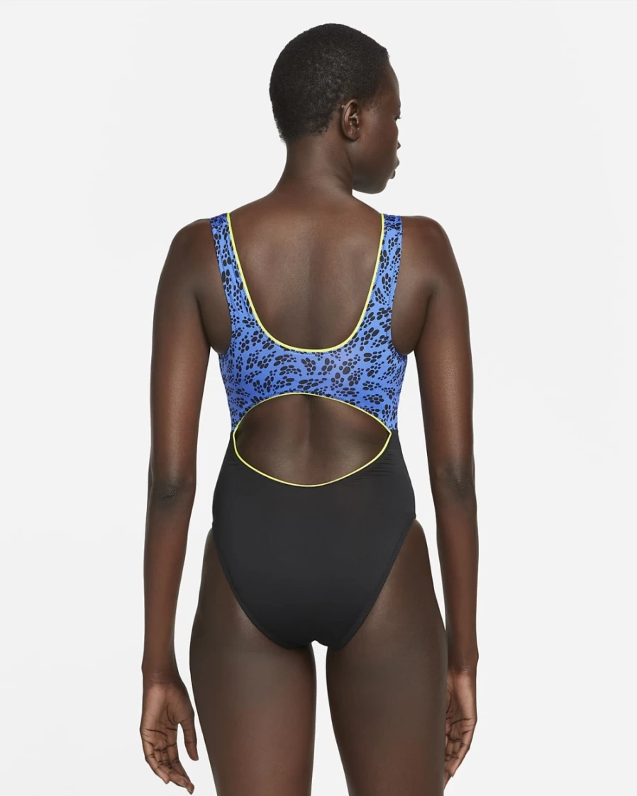 Nike Women's Pacific Blue Cutout One-Piece Swimsuit with Party Dots Design