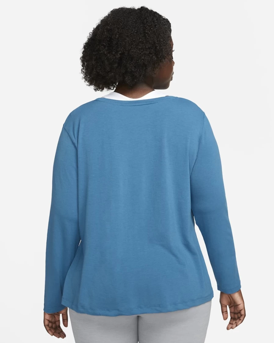Nike Dri-FIT Yoga Long-Sleeve Top for Women - Dark Marina Blue & Iron Grey - Plus Size Activewear