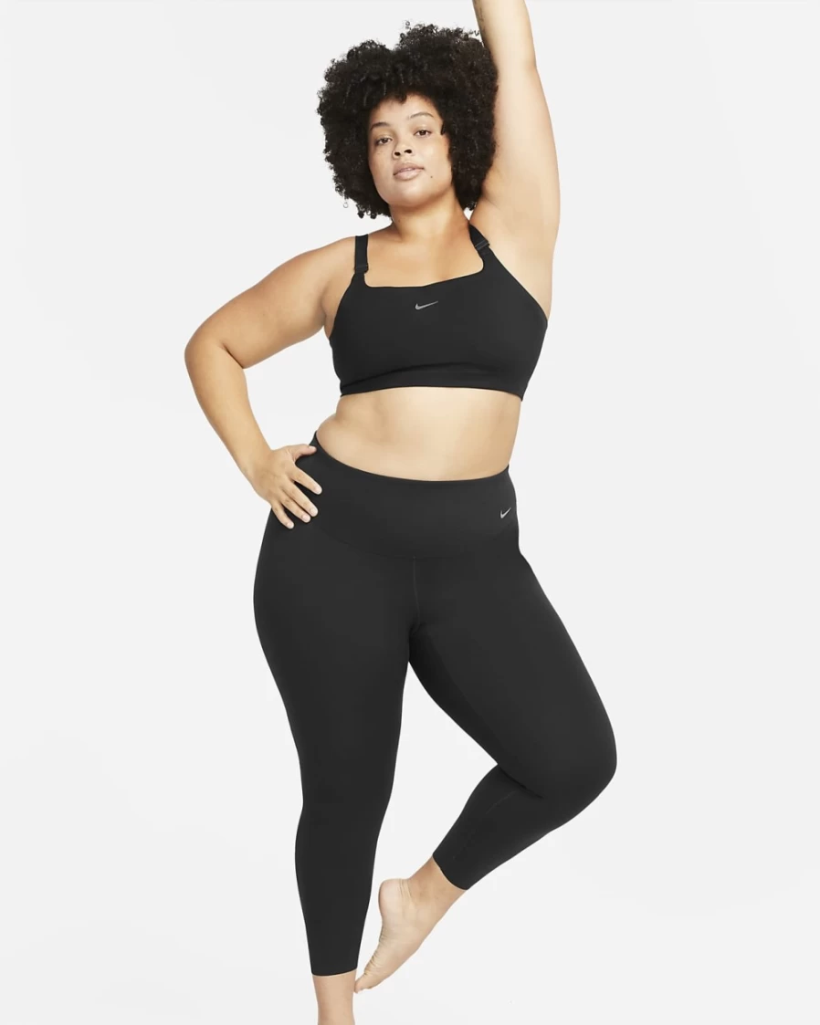 Nike Zenvy Women's High-Waisted 7/8 Leggings - Plus Size Gentle-Support Workout Tights in Black/Black