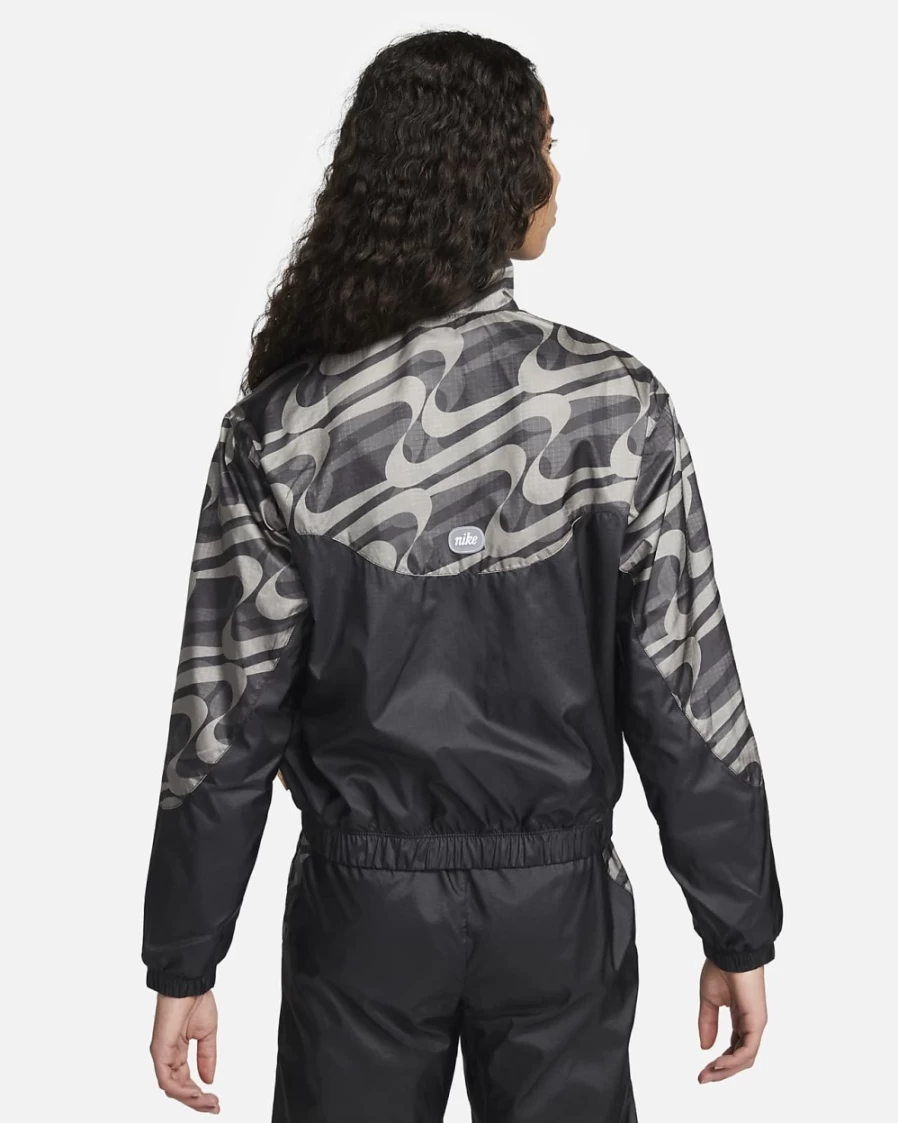 Nike Women's Sportswear Icon Clash Woven Jacket - Black/Dark Driftwood/White Allover Print