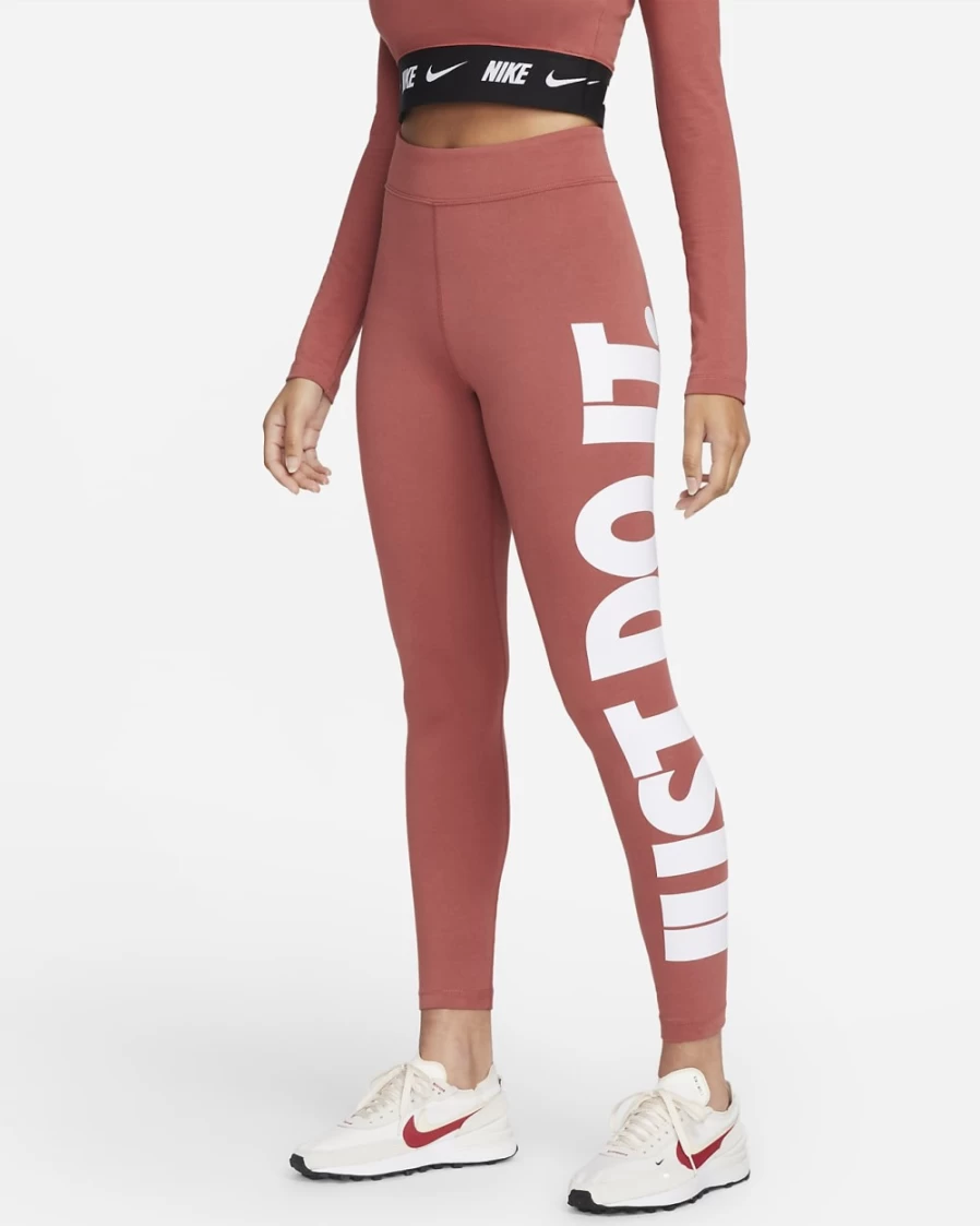 Nike Women's High-Waisted Graphic Leggings - Canyon Rust/White - Sportswear Essential Fitness Tights