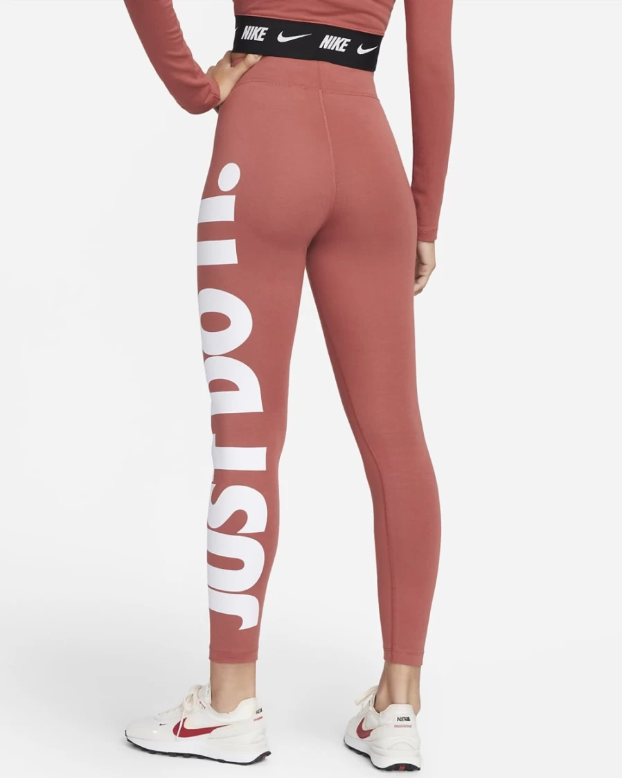 Nike Women's High-Waisted Graphic Leggings - Canyon Rust/White - Sportswear Essential Fitness Tights