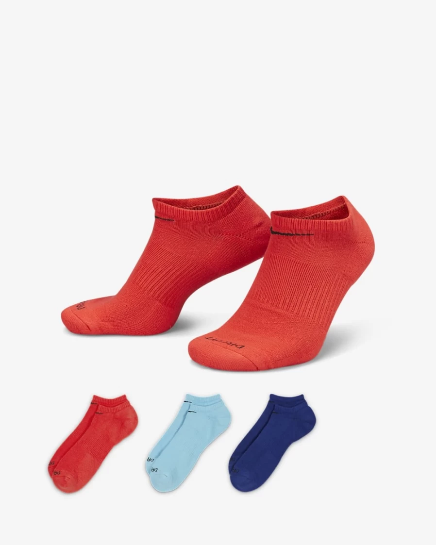 Nike Everyday Plus Cushion No-Show Socks for Men & Women - 3 Pairs Multi-Color Athletic Training Socks