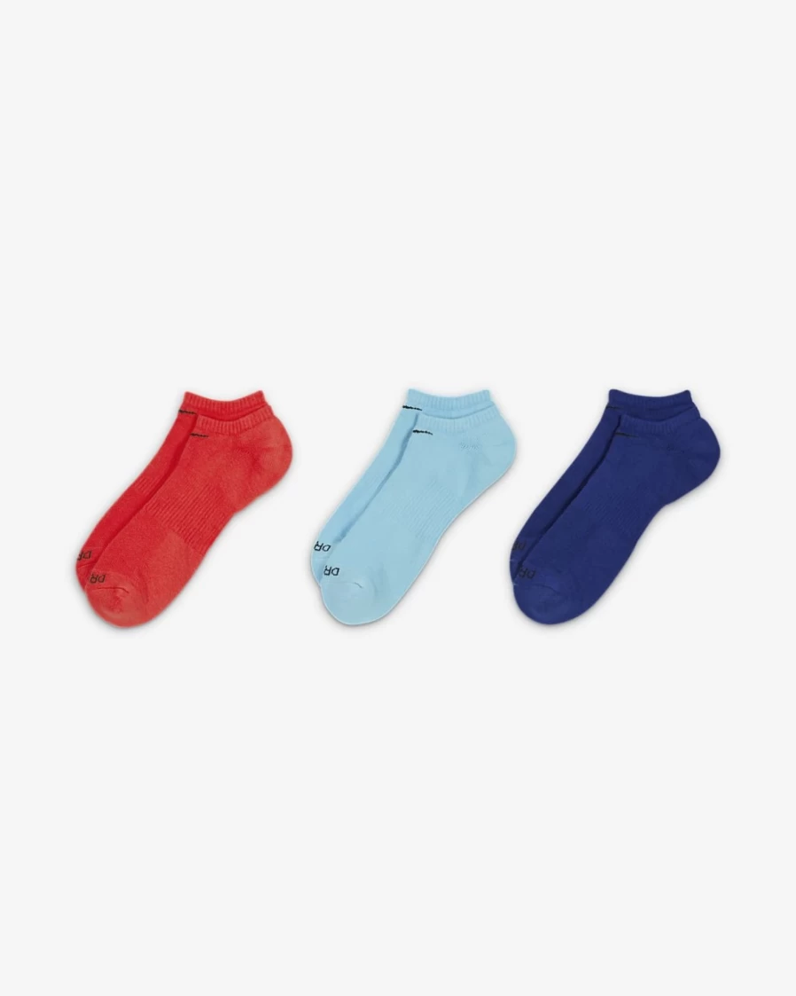 Nike Everyday Plus Cushion No-Show Socks for Men & Women - 3 Pairs Multi-Color Athletic Training Socks