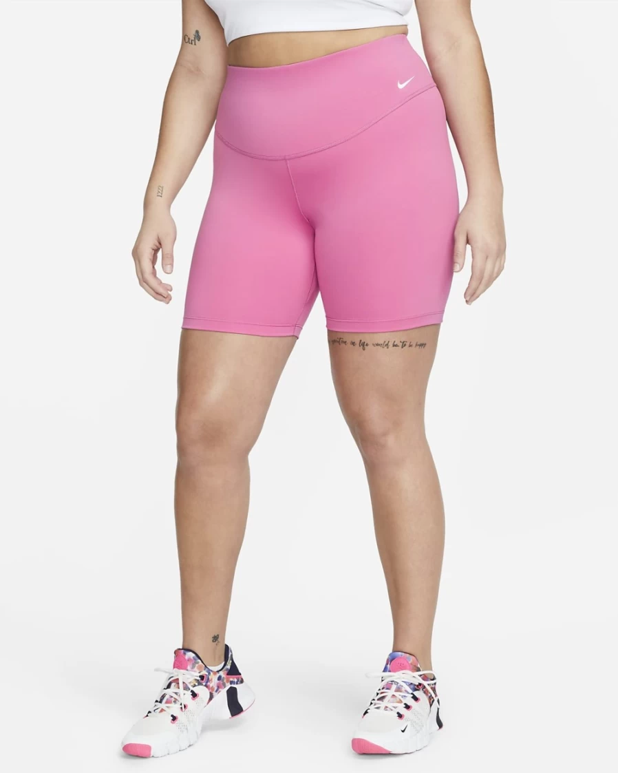 Nike Women's Cosmic Fuchsia/White Mid-Rise 7" Bike Shorts Plus Size Workout Shorts