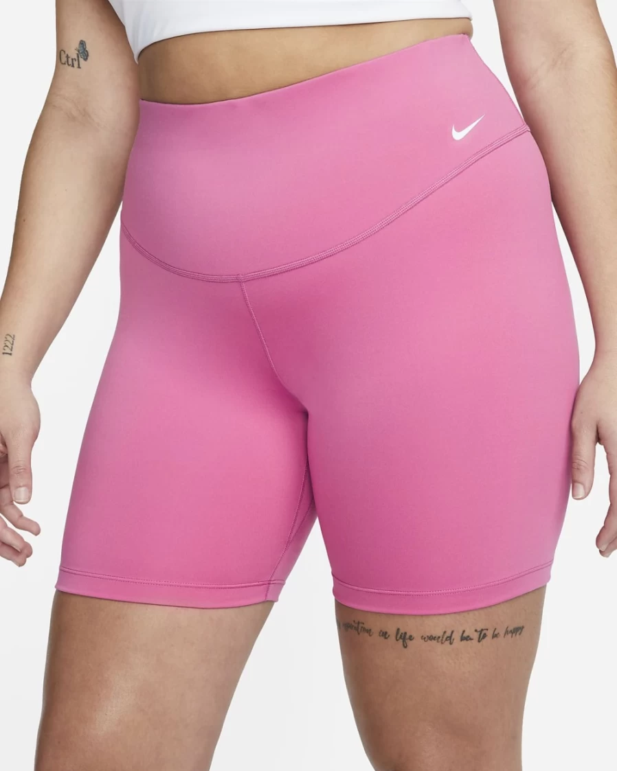 Nike Women's Cosmic Fuchsia/White Mid-Rise 7" Bike Shorts Plus Size Workout Shorts