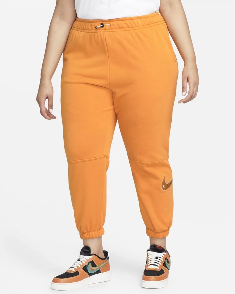 Nike Women's Plus Size High-Rise Joggers in Light Curry, Pearl White & Desert Ochre - Sportswear Swoosh Design
