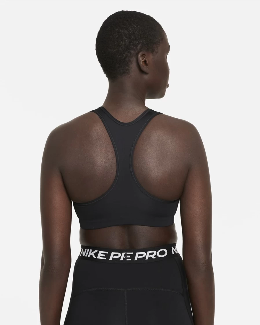 Nike Swoosh Women's Medium-Support Sports Bra - Black, White, Particle Grey Graphic Design