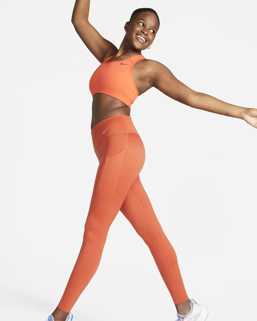 Nike Go Women's Firm-Support Mid-Rise Full-Length Leggings with Pockets in Mantra Orange/Black