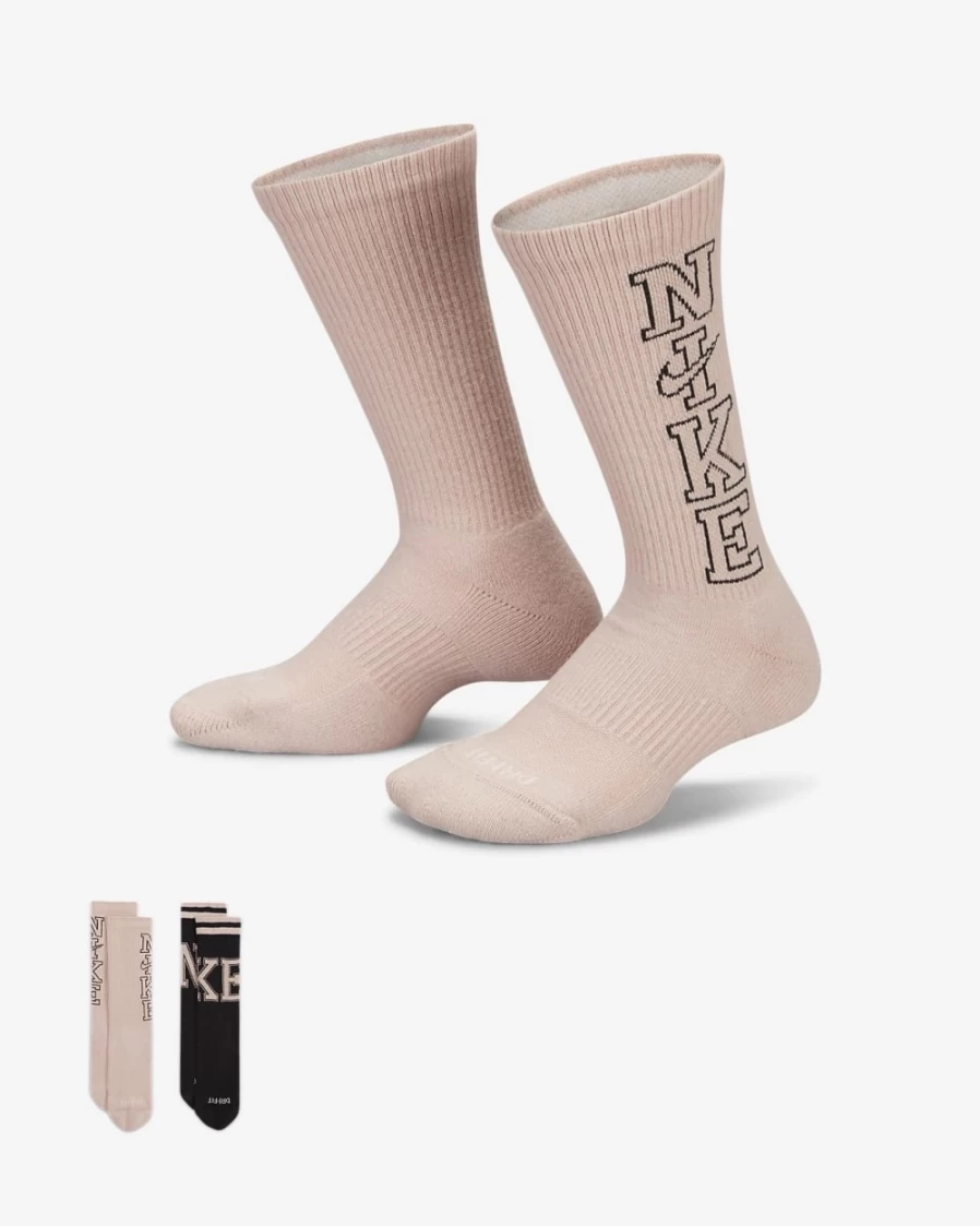 Nike Everyday Plus Cushioned Crew Socks for Men & Women - Multi-Color (2-Pair Pack)