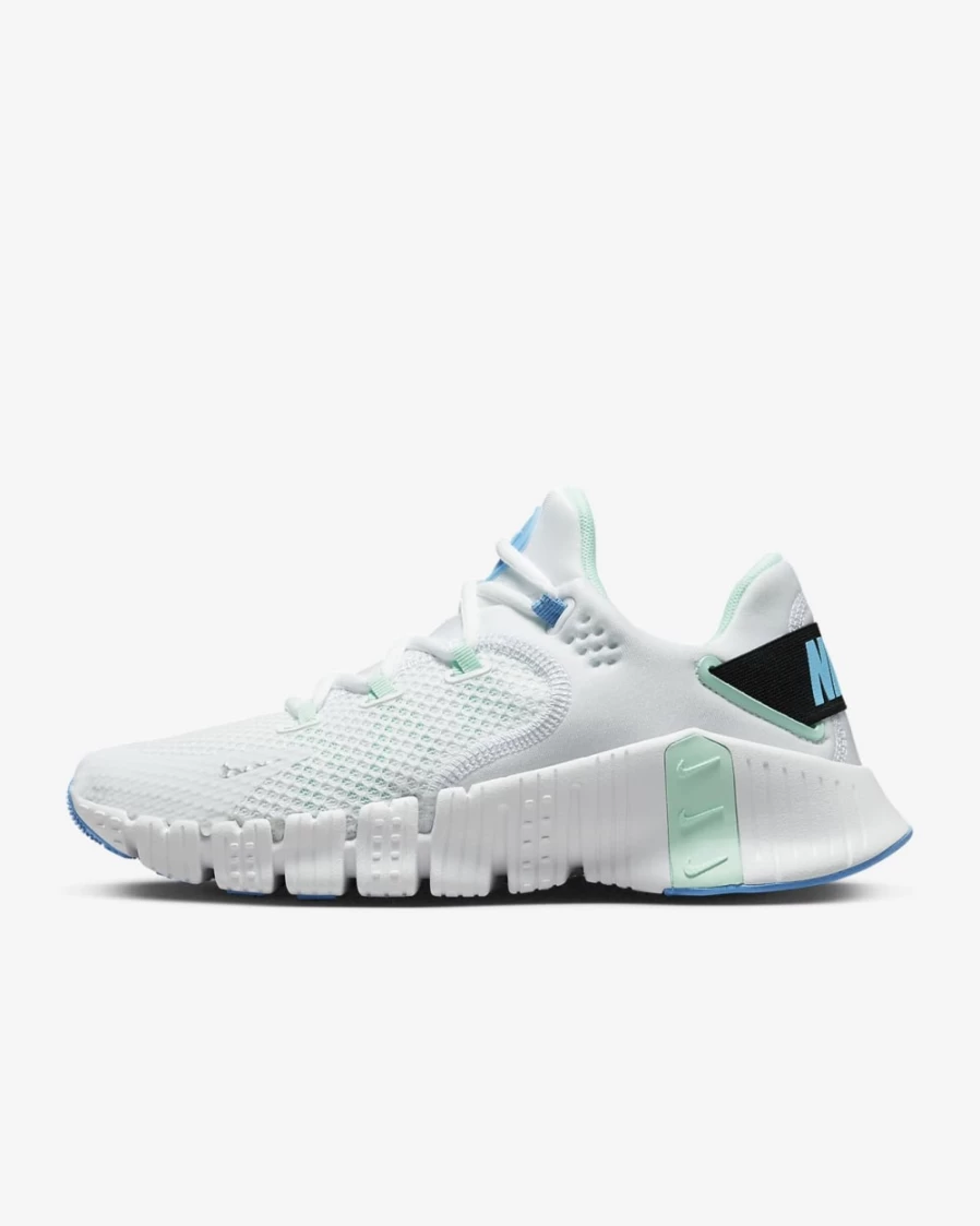Nike Free Metcon 4 Women's Training Shoes - White/Mint Foam/University Blue/Metallic Silver for Women's Workout & Gym