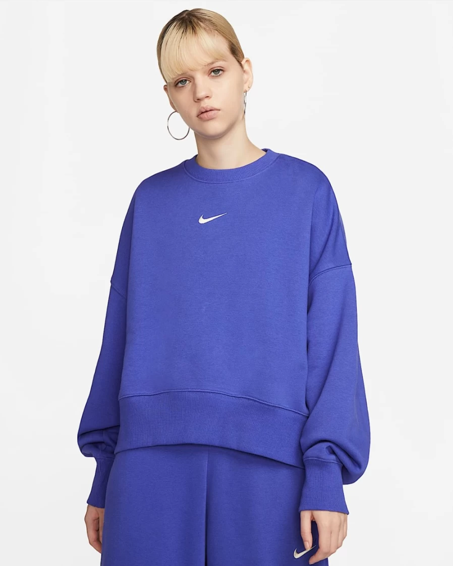 Nike Women's Lapis/Sail Phoenix Fleece Oversized Crewneck Sweatshirt - Sportswear Comfort & Style