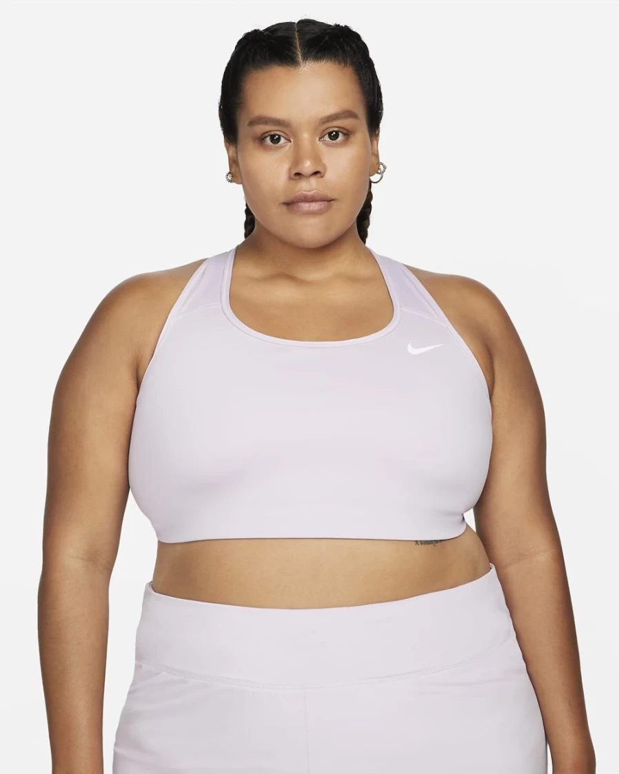 Nike Swoosh Women's Medium-Support Non-Padded Sports Bra in Doll/White - Plus Size Activewear