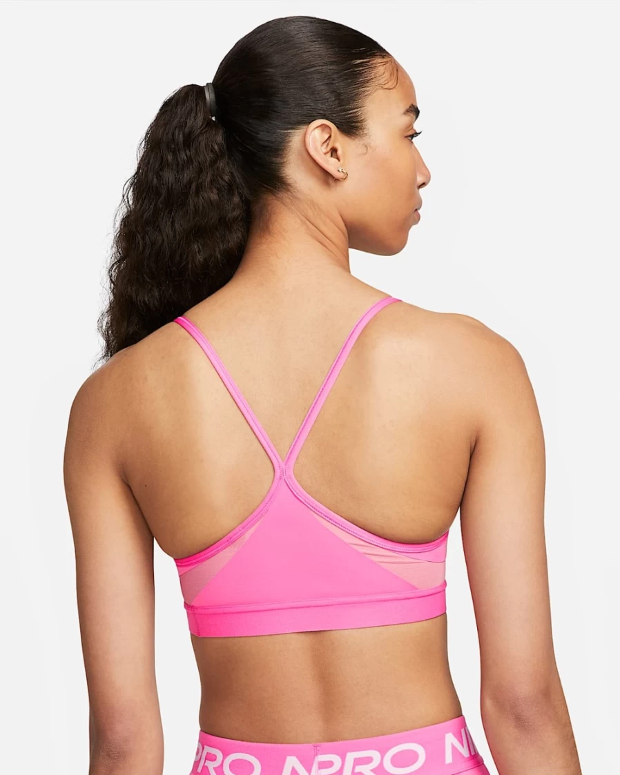Nike Indy Women's Light-Support Padded V-Neck Sports Bra - Pinksicle/Desert Berry/White