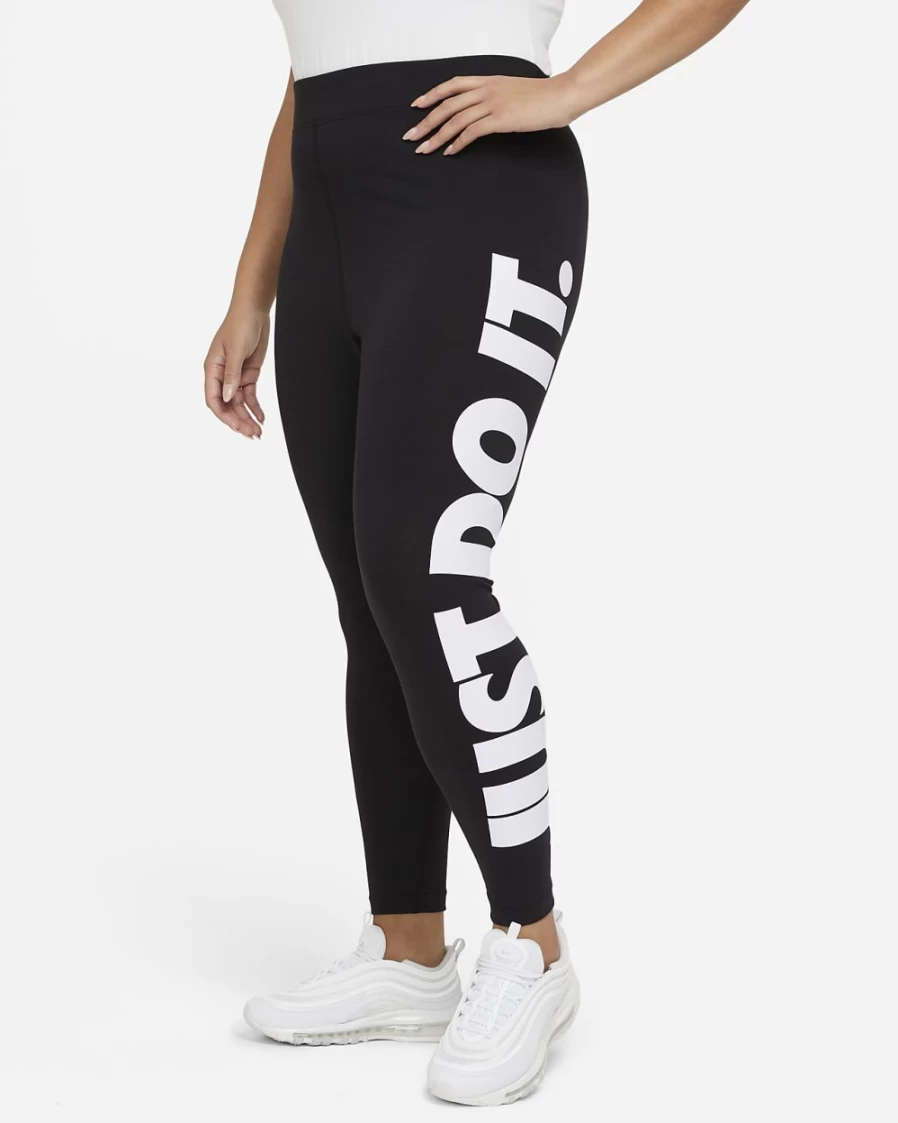 Nike Women's High-Waisted Graphic Leggings - Plus Size Black/White Sportswear Essential