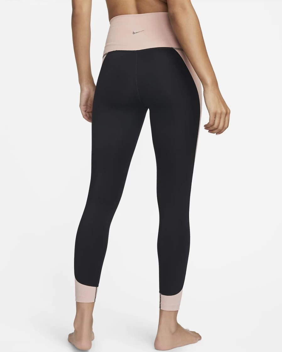 Nike Women's High-Waisted 7/8 Yoga Leggings with Ribbed Panels - Black/Pink Oxford