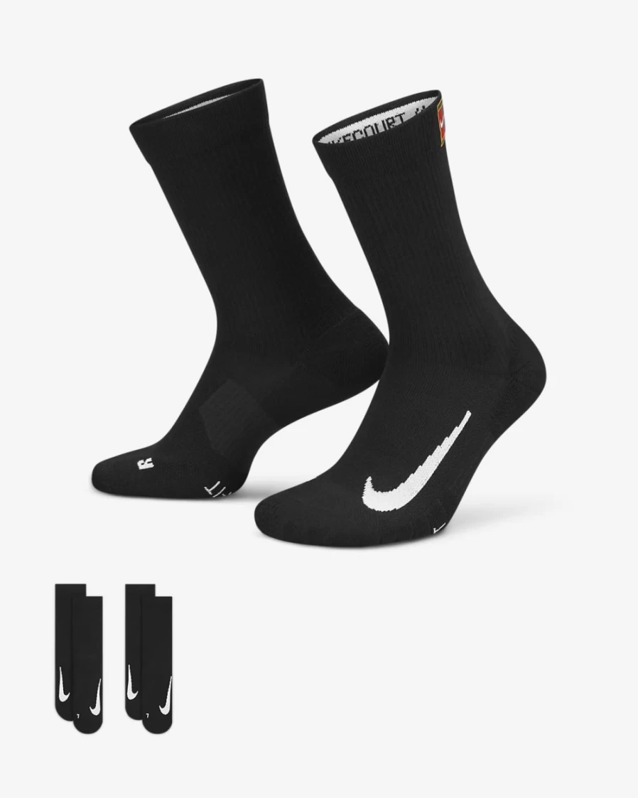 NikeCourt Multiplier Cushioned Tennis Crew Socks for Men & Women - 2 Pairs, Black/Black
