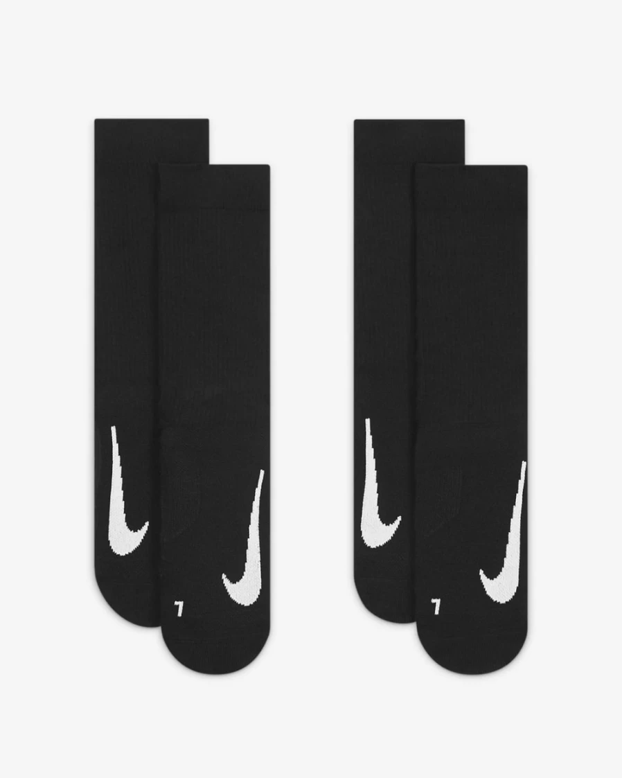 NikeCourt Multiplier Cushioned Tennis Crew Socks for Men & Women - 2 Pairs, Black/Black