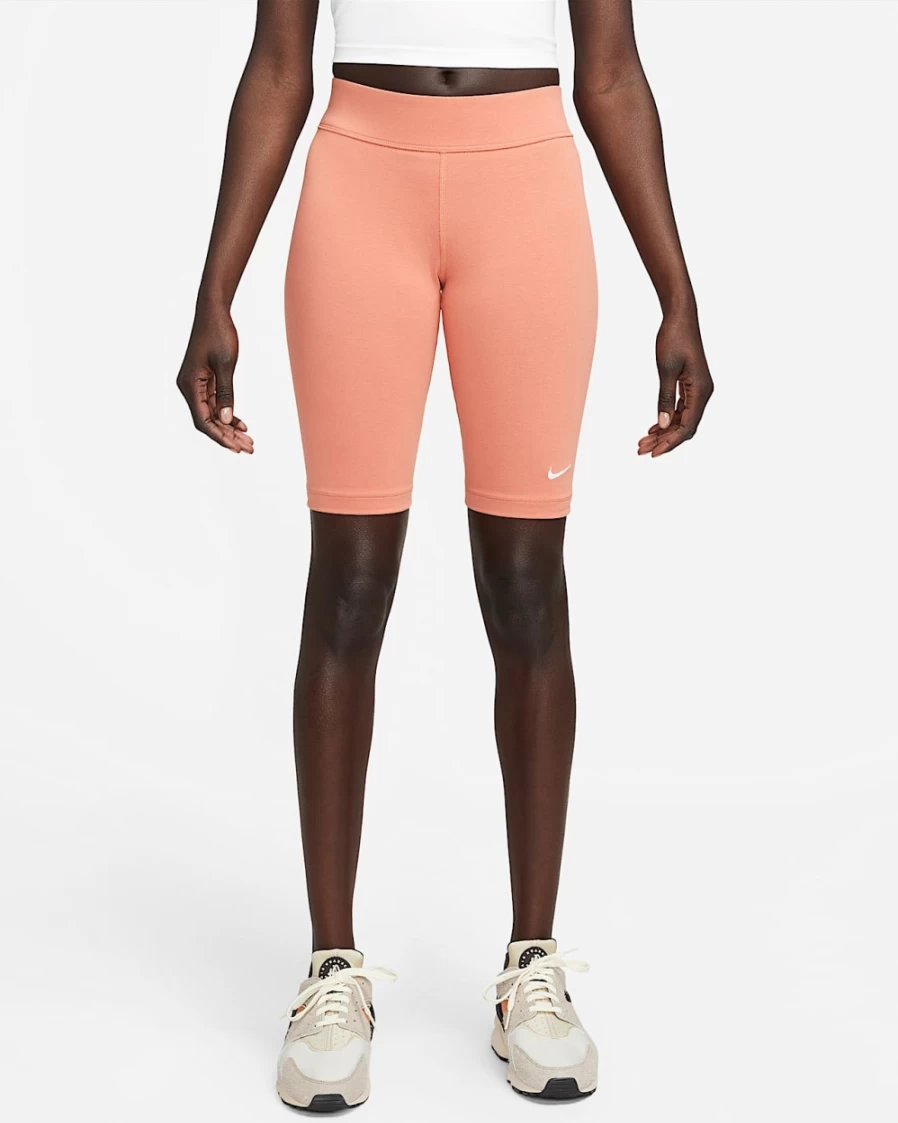Nike Women's Sportswear Essential Mid-Rise Biker Shorts in Madder Root/White