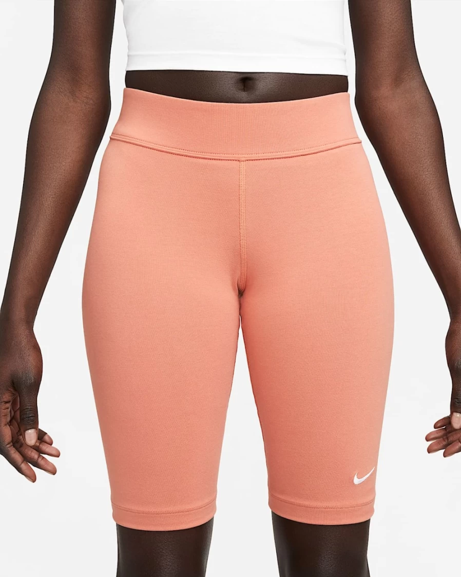 Nike Women's Sportswear Essential Mid-Rise Biker Shorts in Madder Root/White