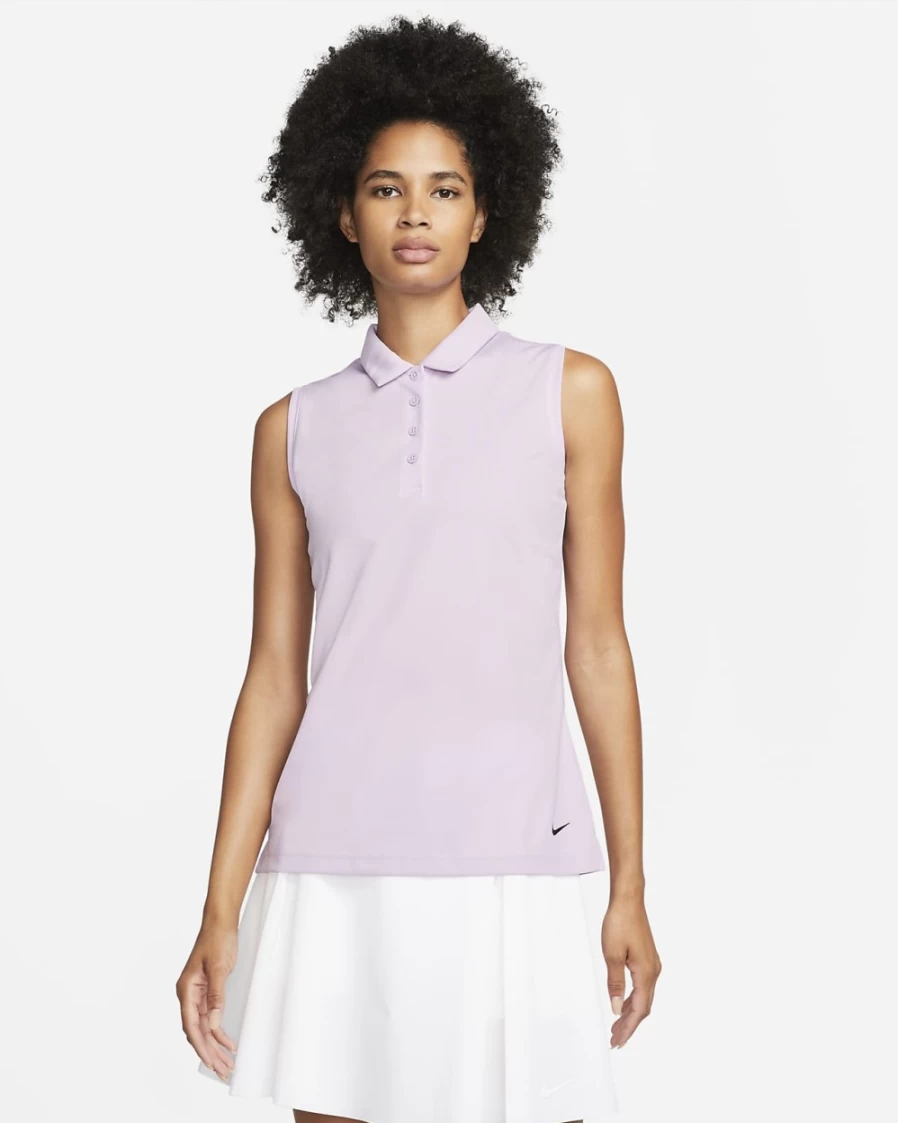 Nike Dri-FIT Victory Women's Sleeveless Golf Polo Shirt - Doll/Black - Moisture-Wicking Performance Top