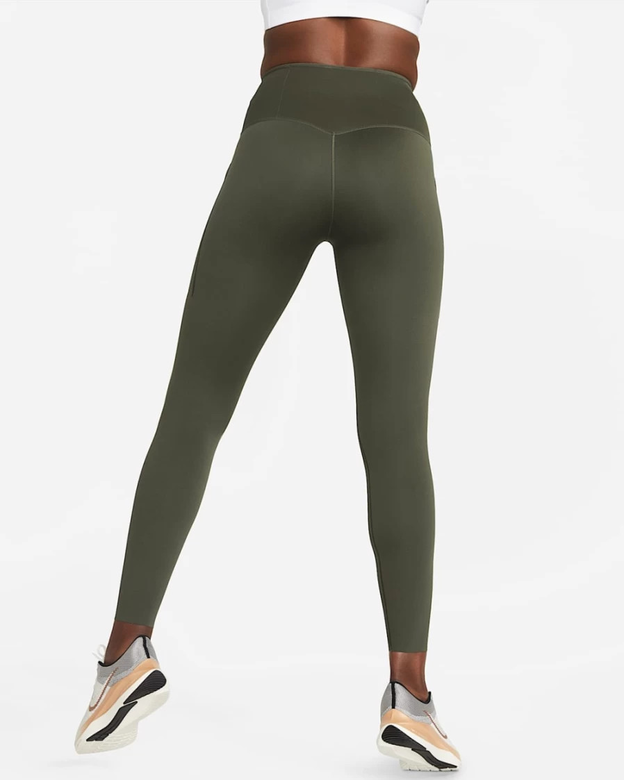 Nike Go Women's High-Waisted Firm-Support Leggings with Pockets - Cargo Khaki/Black Full-Length Workout Tights