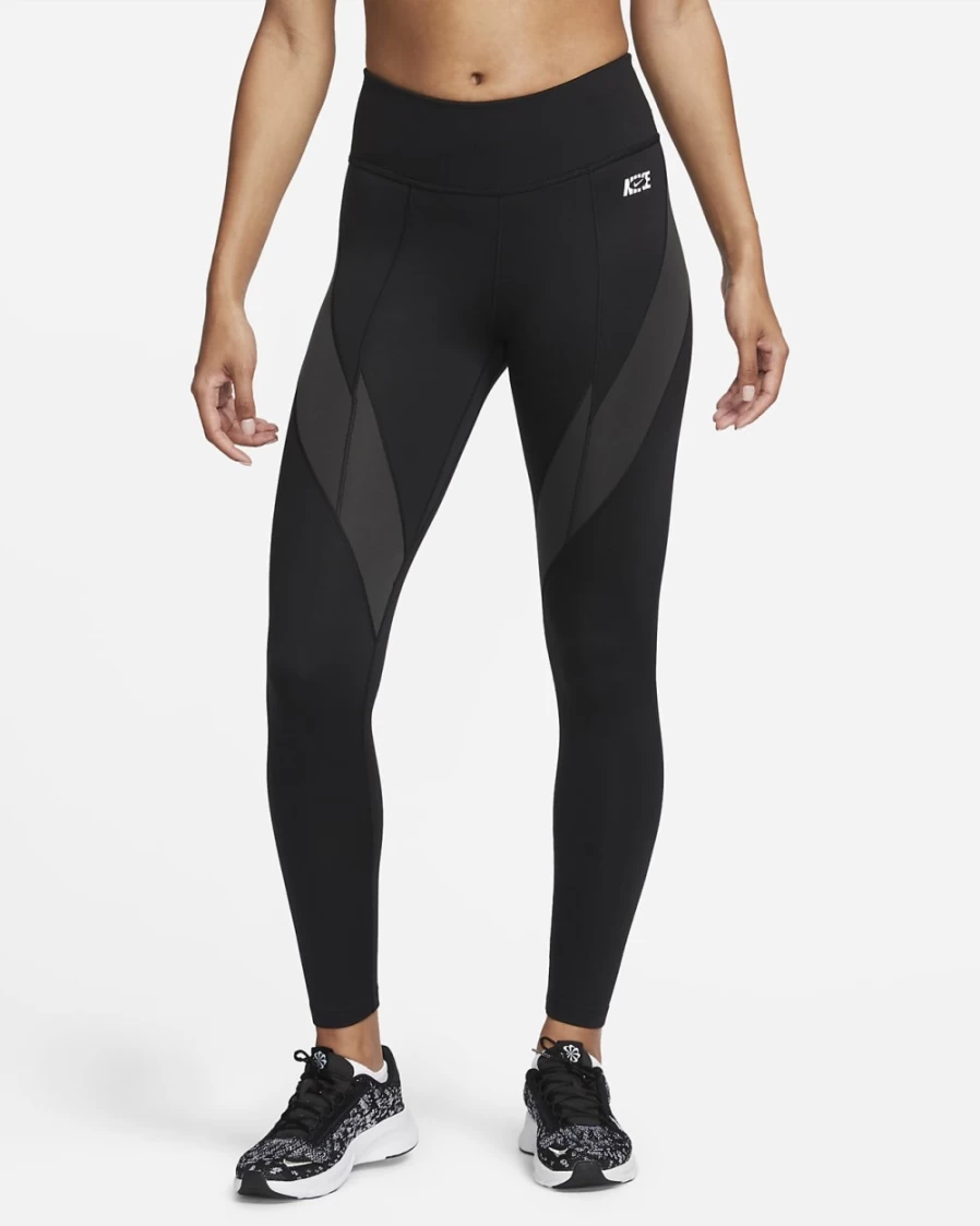 Nike Therma-FIT One Icon Clash Women's Training Leggings - Black, Dark Smoke Grey & White Mid-Rise Workout Tights
