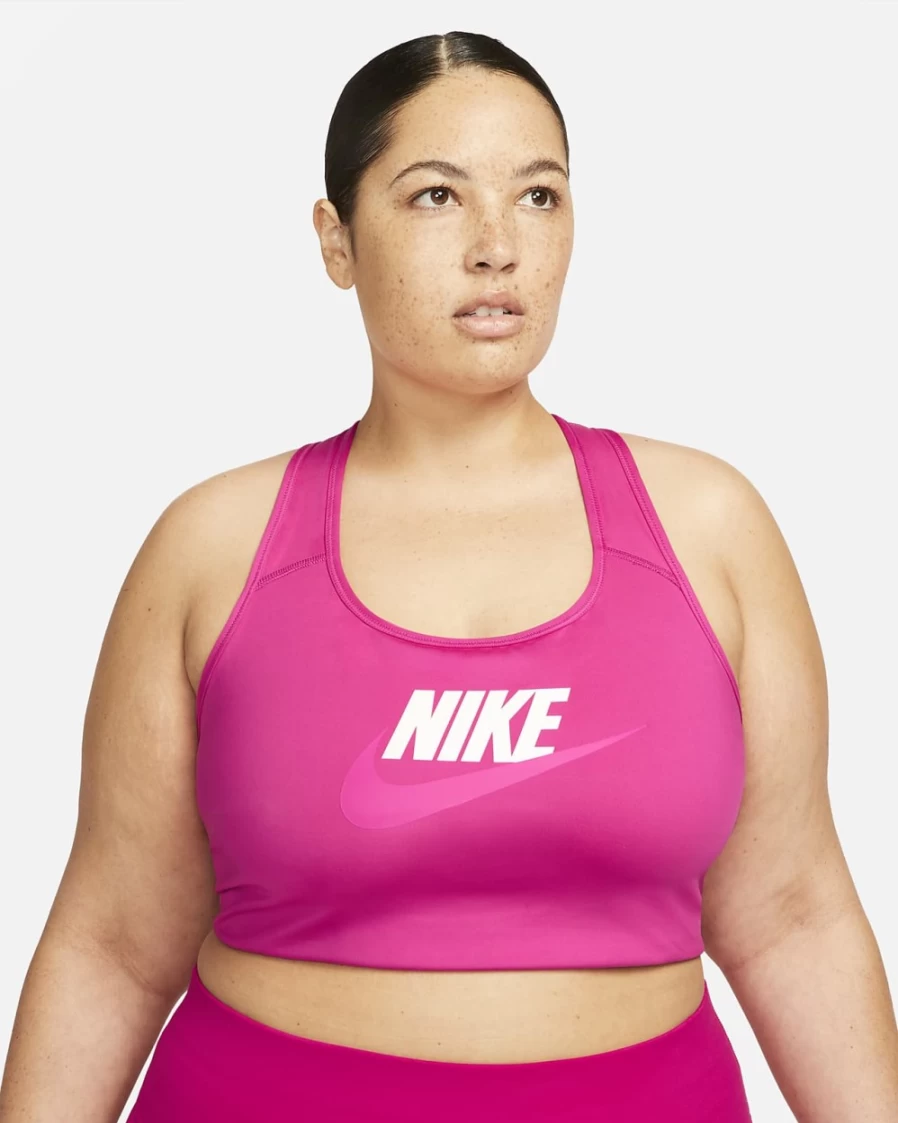 Nike Swoosh Women's Medium-Support Non-Padded Futura Graphic Sports Bra in Active Pink/Pink Prime - Plus Size