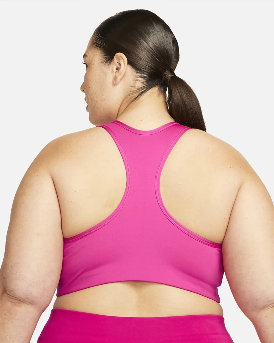Nike Swoosh Women's Medium-Support Non-Padded Futura Graphic Sports Bra in Active Pink/Pink Prime - Plus Size