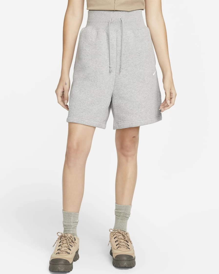 Nike Women's High-Waisted Phoenix Fleece Loose-Fit Shorts in Dark Grey Heather/Sail