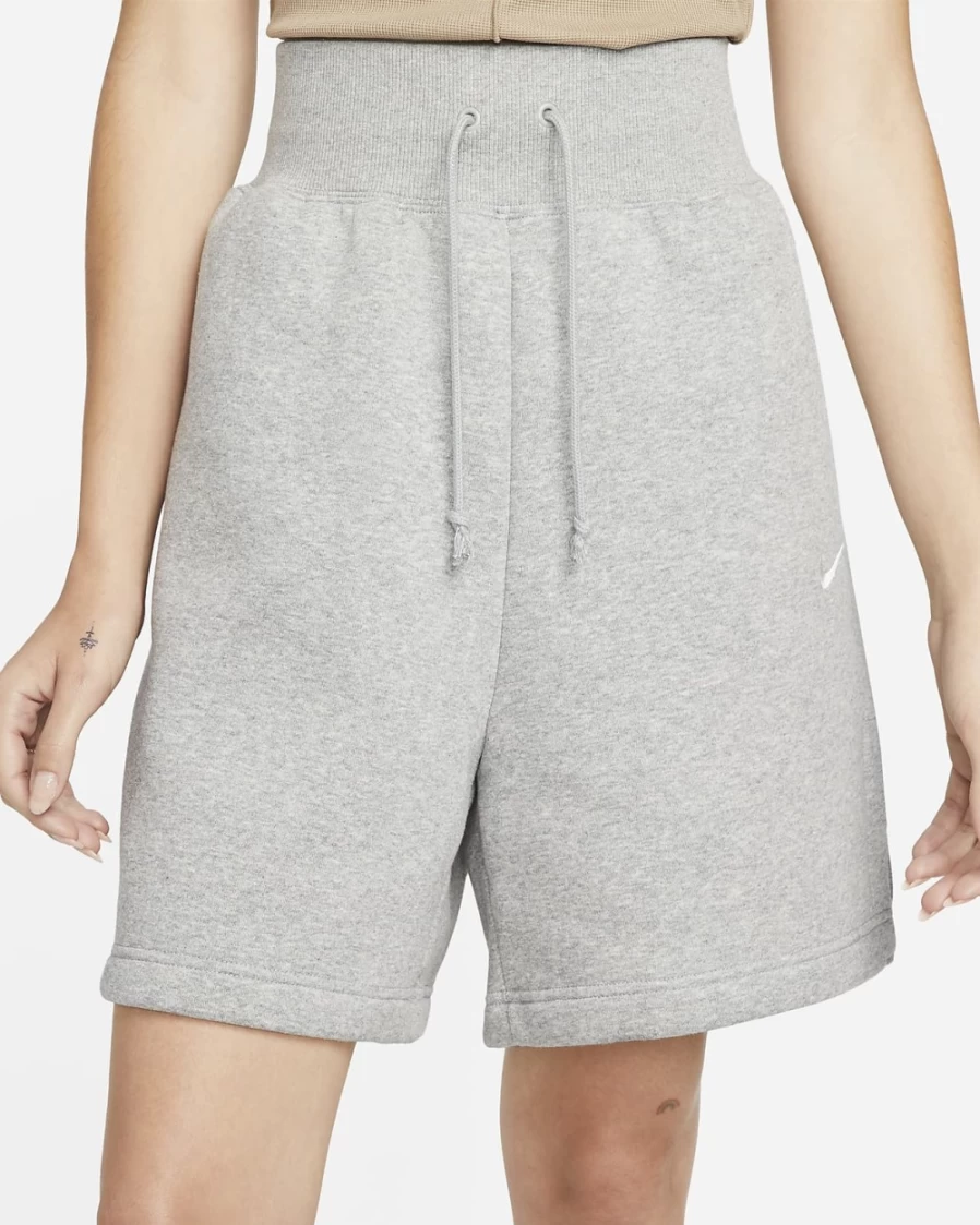 Nike Women's High-Waisted Phoenix Fleece Loose-Fit Shorts in Dark Grey Heather/Sail