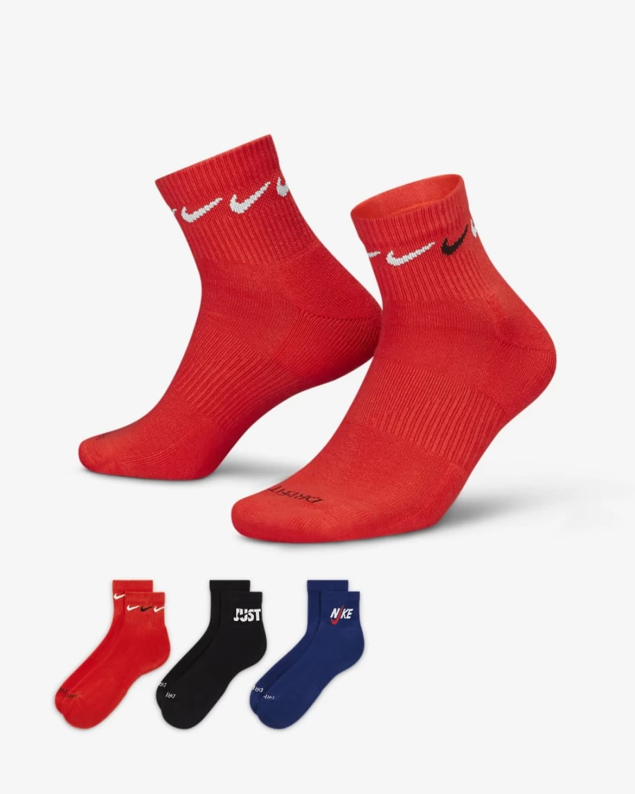Nike Everyday Plus Cushioned Ankle Socks for Men & Women - 3 Pairs Multi-Color Athletic Training Socks