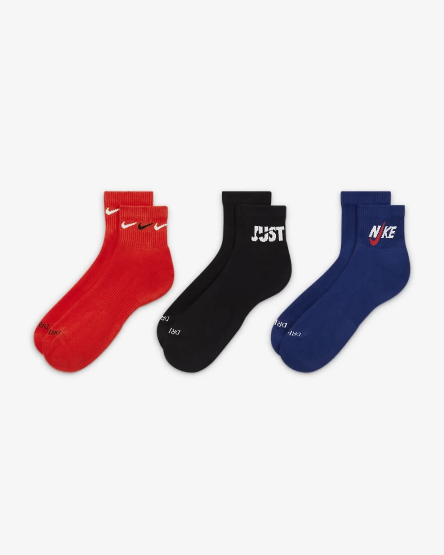 Nike Everyday Plus Cushioned Ankle Socks for Men & Women - 3 Pairs Multi-Color Athletic Training Socks