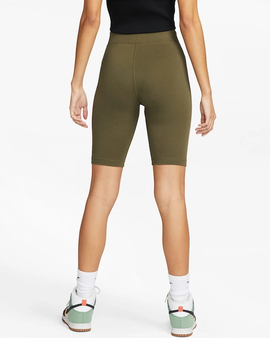 Nike Women's Medium Olive/White Mid-Rise Biker Shorts – Sportswear Essential Workout Shorts